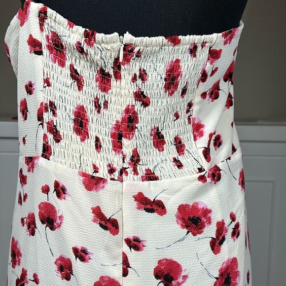 Lucy Paris One Shoulder Midi Dress Cream Red Floral Ruffles Feminine Cocktail L - Picture 13 of 16